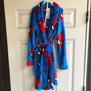 Marvel Spider Man Kids Fleece Robe Hooded Belt Size 10-12 Blue Vayola